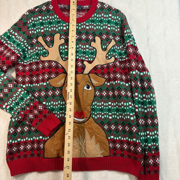 Christmas Sweater L Reindeer Holiday Green Red Festive Ugly Cute grandma sweater - Picture 8 of 12